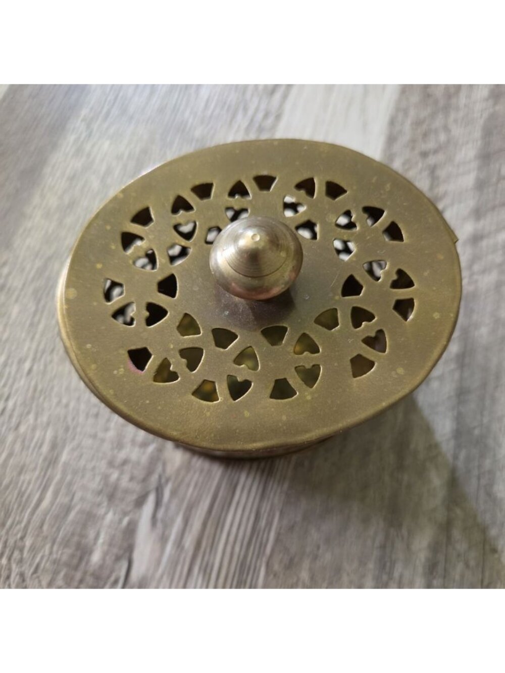 Brass Trinket Box Pierced Lattice Incense Holder Vintage CatchallBoho 2.75" - Picture 8 of 14